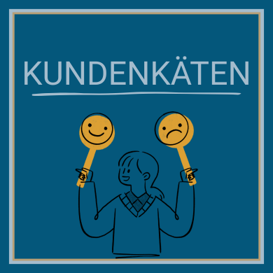 Bild för kundenkäten, kvinna hållr upp två skyltar - en med en glad smiley och en annan med en miss