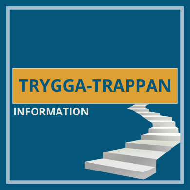Bild på texten Trygga-Trappan Information och en symbolisk trappa.